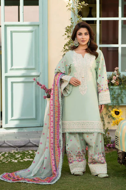 Sage Tint Pure Cotton Farshi Shalwar Suit with Matte Thread Embroidery
