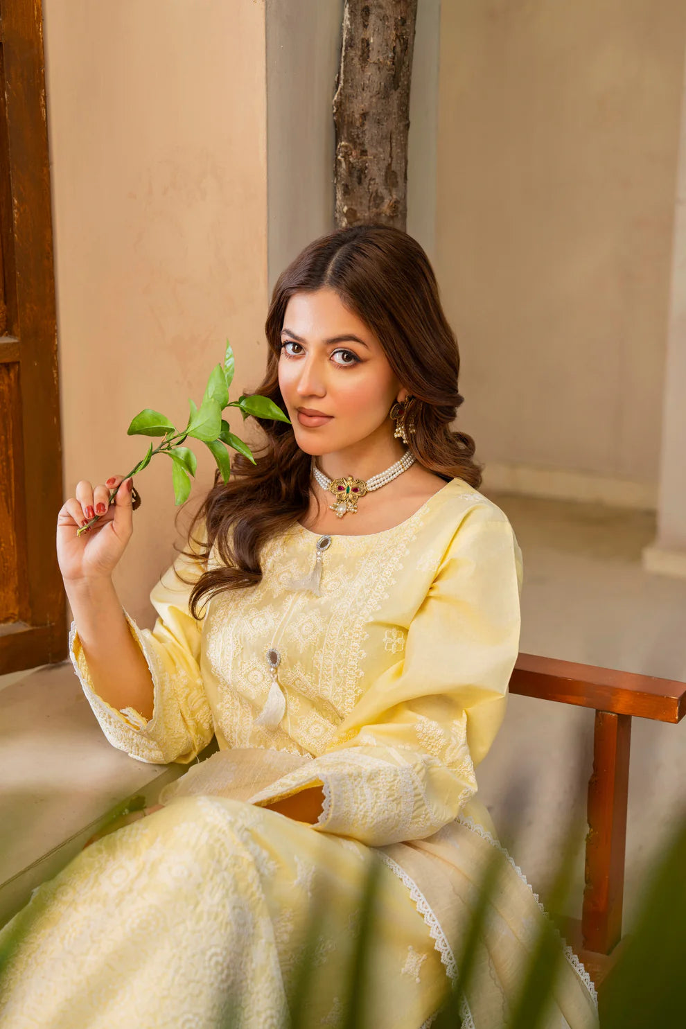 Lemon Yellow Pure Cotton Chikankari Suit with Long Shirt