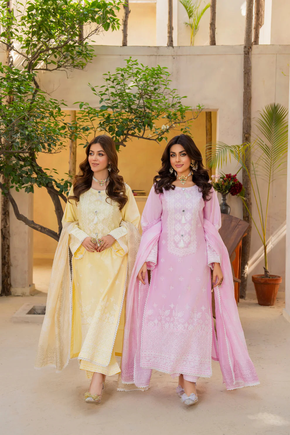 Lemon Yellow Pure Cotton Chikankari Suit with Long Shirt