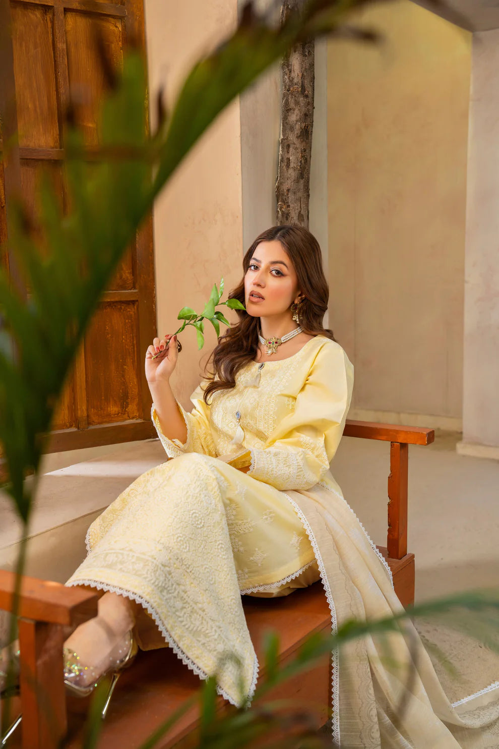 Lemon Yellow Pure Cotton Chikankari Suit with Long Shirt