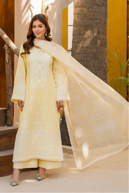 Lemon Yellow Pure Cotton Chikankari Suit with Long Shirt