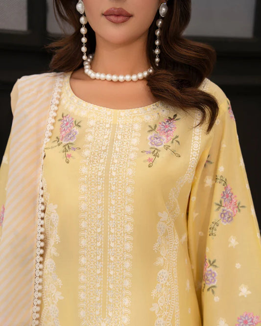 Buttercream Pure Cotton Embroidered Suit