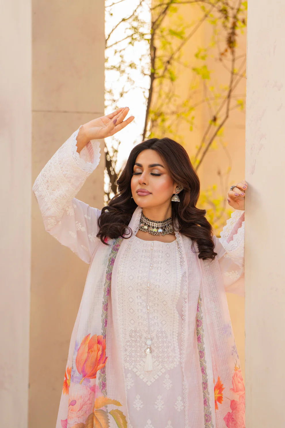 Dusty Peach Heavy Embroidered Pure Cotton Suit with Matte Thread Work