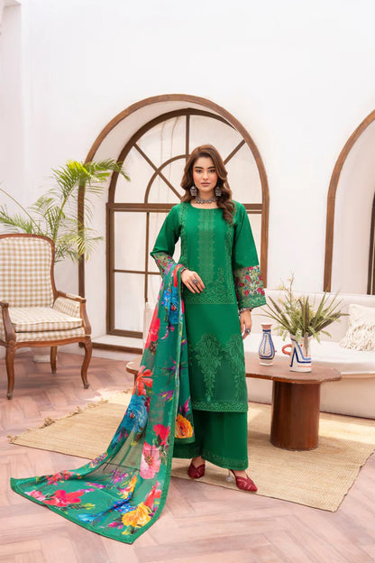 Pine Green Pure Cotton Chikankari Lawn Suit