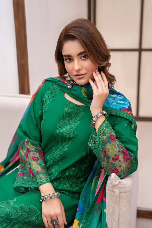 Pine Green Pure Cotton Chikankari Lawn Suit