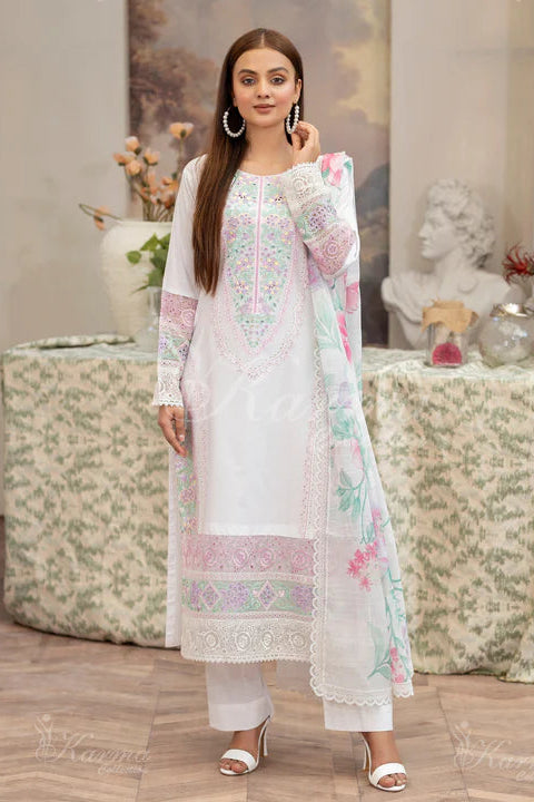 Chalk White Pure Cotton Chikankari Suit