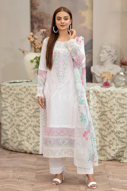 Chalk White Pure Cotton Chikankari Suit