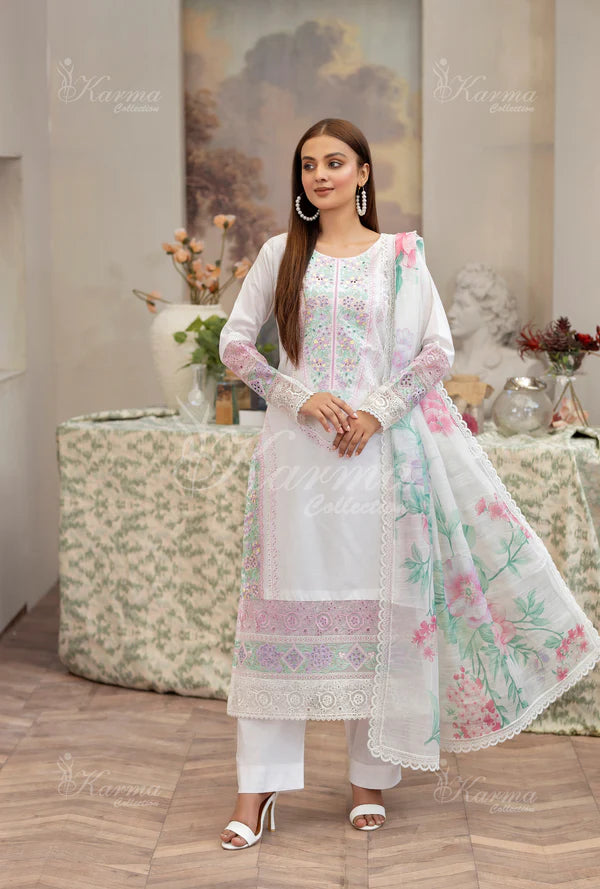 Chalk White Pure Cotton Chikankari Suit