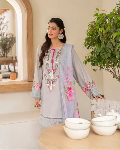 Cloud Grey Embroidered Farshi Shalwar Suit
