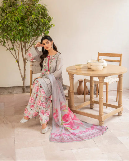 Cloud Grey Embroidered Farshi Shalwar Suit