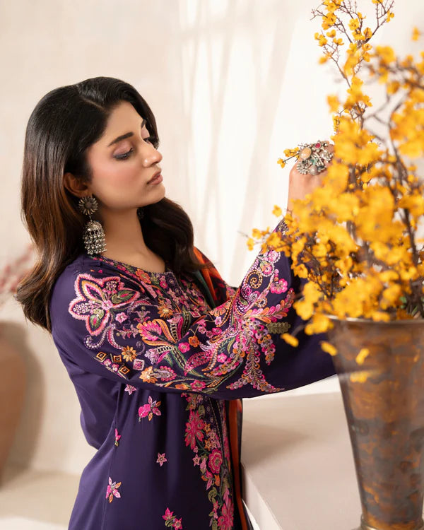 Lavender Embroidered Pure Cotton Suit with Long Shirt