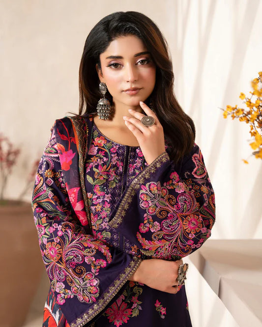 Lavender Embroidered Pure Cotton Suit with Long Shirt