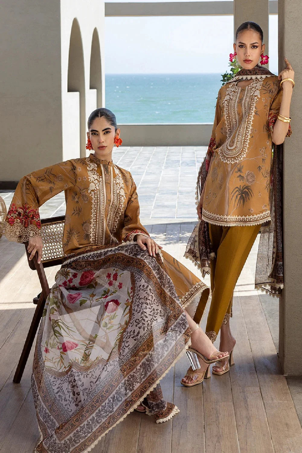 Mustard Brown Pure Lawn Suit with Chiffon Dupatta