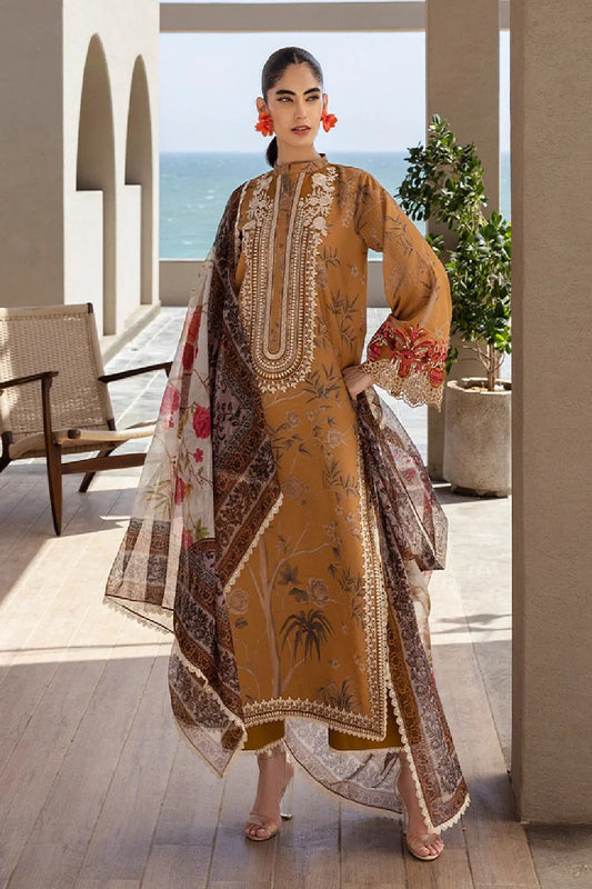 Mustard Brown Pure Lawn Suit with Chiffon Dupatta