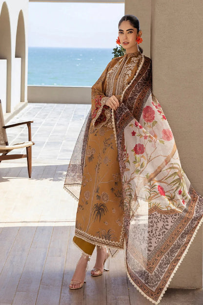 Mustard Brown Pure Lawn Suit with Chiffon Dupatta