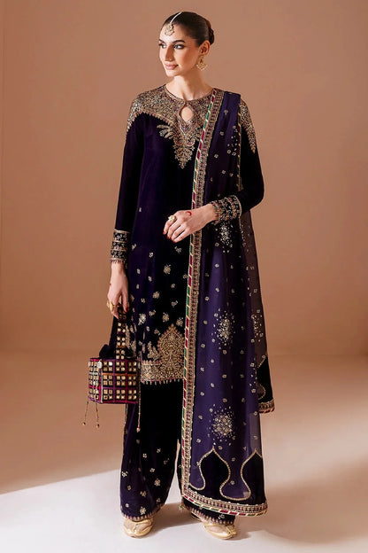 Plum Purple Sequins Embroidered Pure Velvet Suit