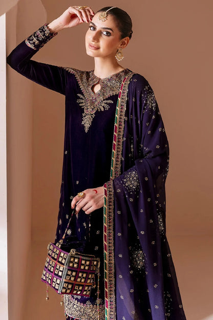 Plum Purple Sequins Embroidered Pure Velvet Suit
