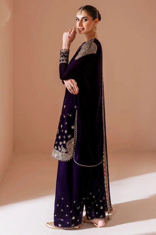 Plum Purple Sequins Embroidered Pure Velvet Suit