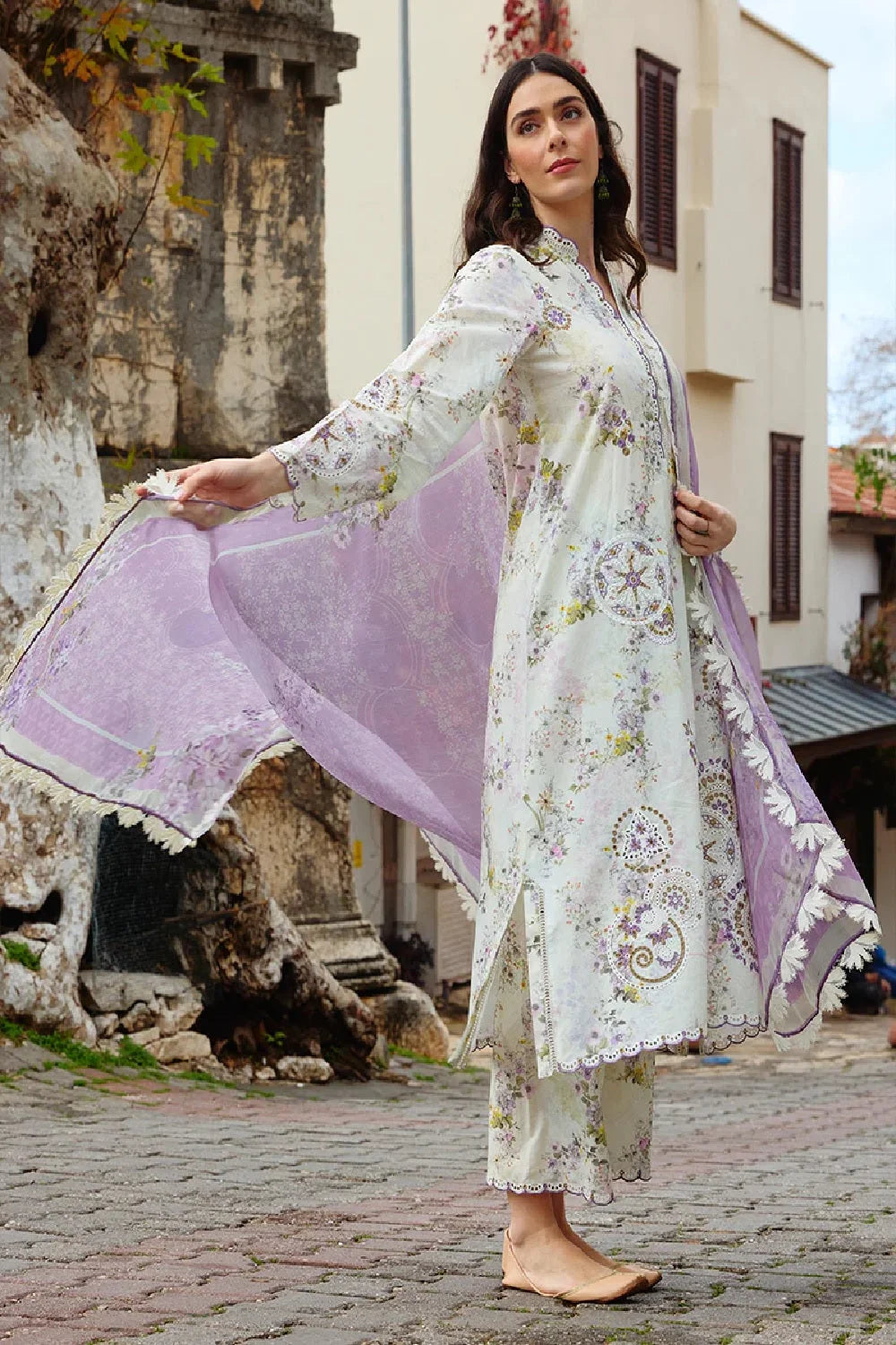 Purple Floral Chikankari Lawn Suit