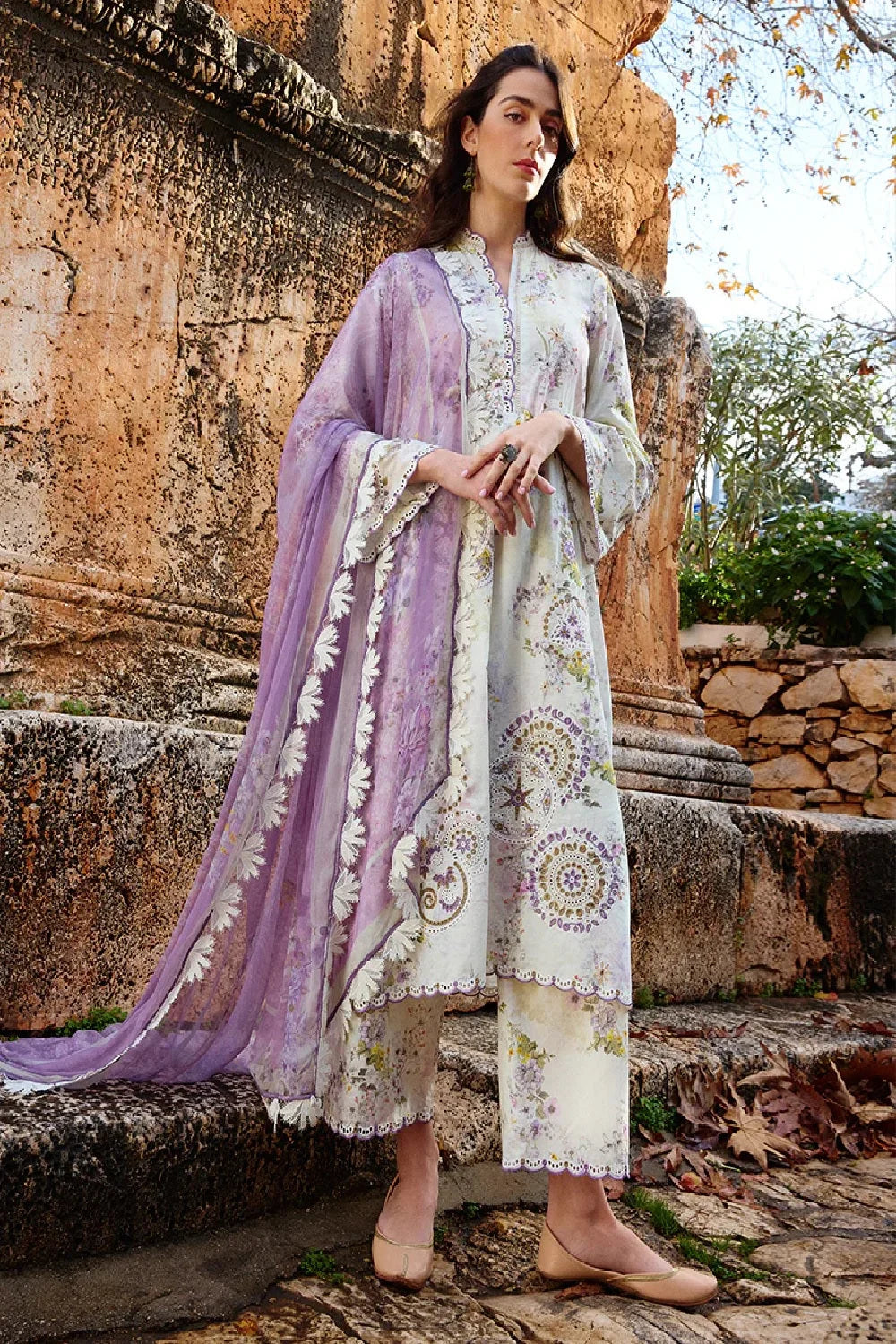 Purple Floral Chikankari Lawn Suit