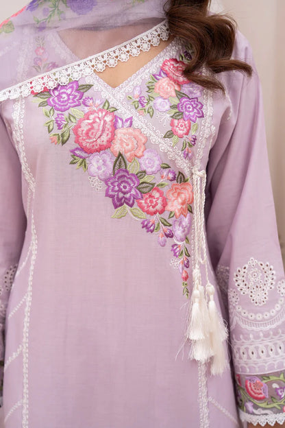 Pastel Purple Angrakha-Style Cotton Chikankari Suit