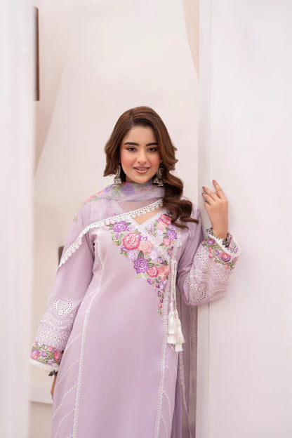 Pastel Purple Angrakha-Style Cotton Chikankari Suit