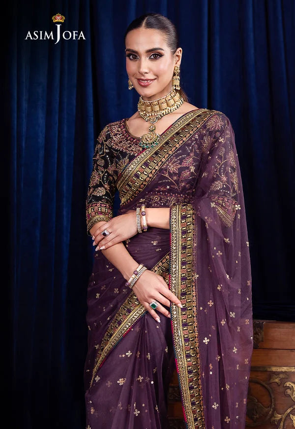 Purple Sequins Embroidered Wedding Saree with Silk Mirror Work Blouse