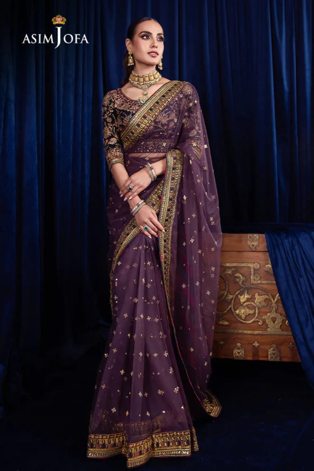 Purple Sequins Embroidered Wedding Saree with Silk Mirror Work Blouse