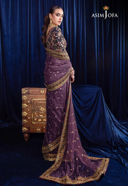 Purple Sequins Embroidered Wedding Saree with Silk Mirror Work Blouse