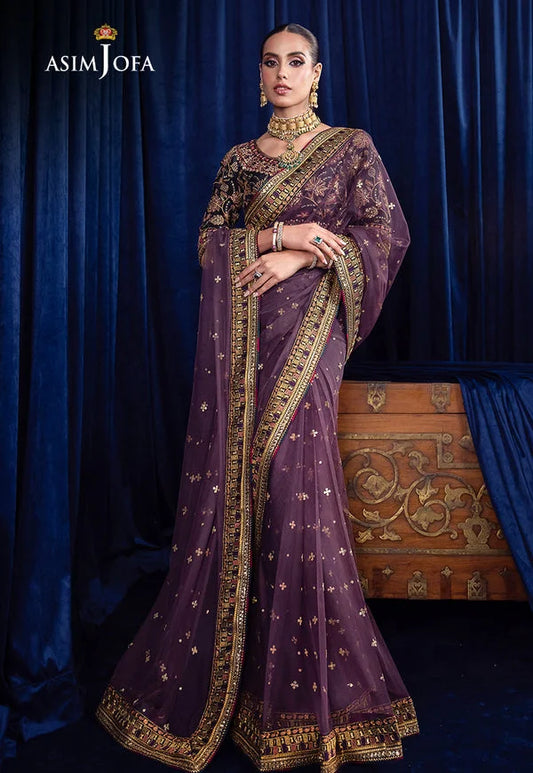 Purple Sequins Embroidered Wedding Saree with Silk Mirror Work Blouse