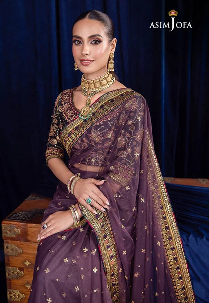 Purple Sequins Embroidered Wedding Saree with Silk Mirror Work Blouse