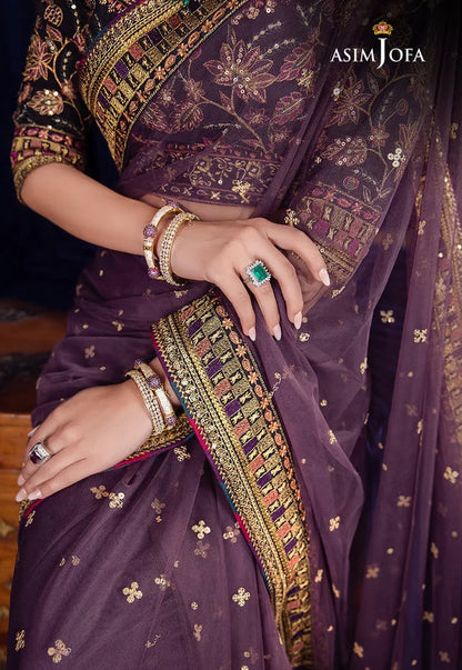 Purple Sequins Embroidered Wedding Saree with Silk Mirror Work Blouse