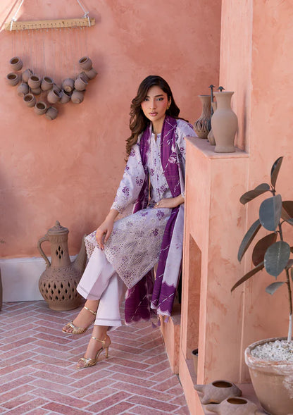 Purple Taupe Printed Chikankari Lawn Kurta Set with Dupatta