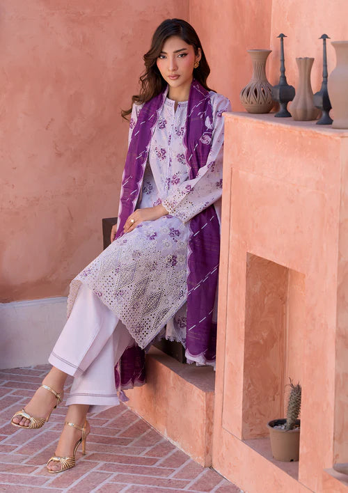 Purple Taupe Printed Chikankari Lawn Kurta Set with Dupatta