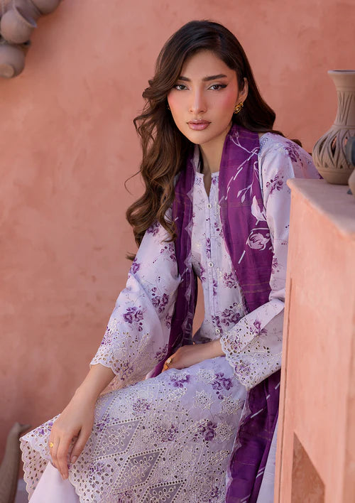 Purple Taupe Printed Chikankari Lawn Kurta Set with Dupatta