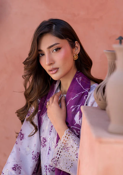 Purple Taupe Printed Chikankari Lawn Kurta Set with Dupatta