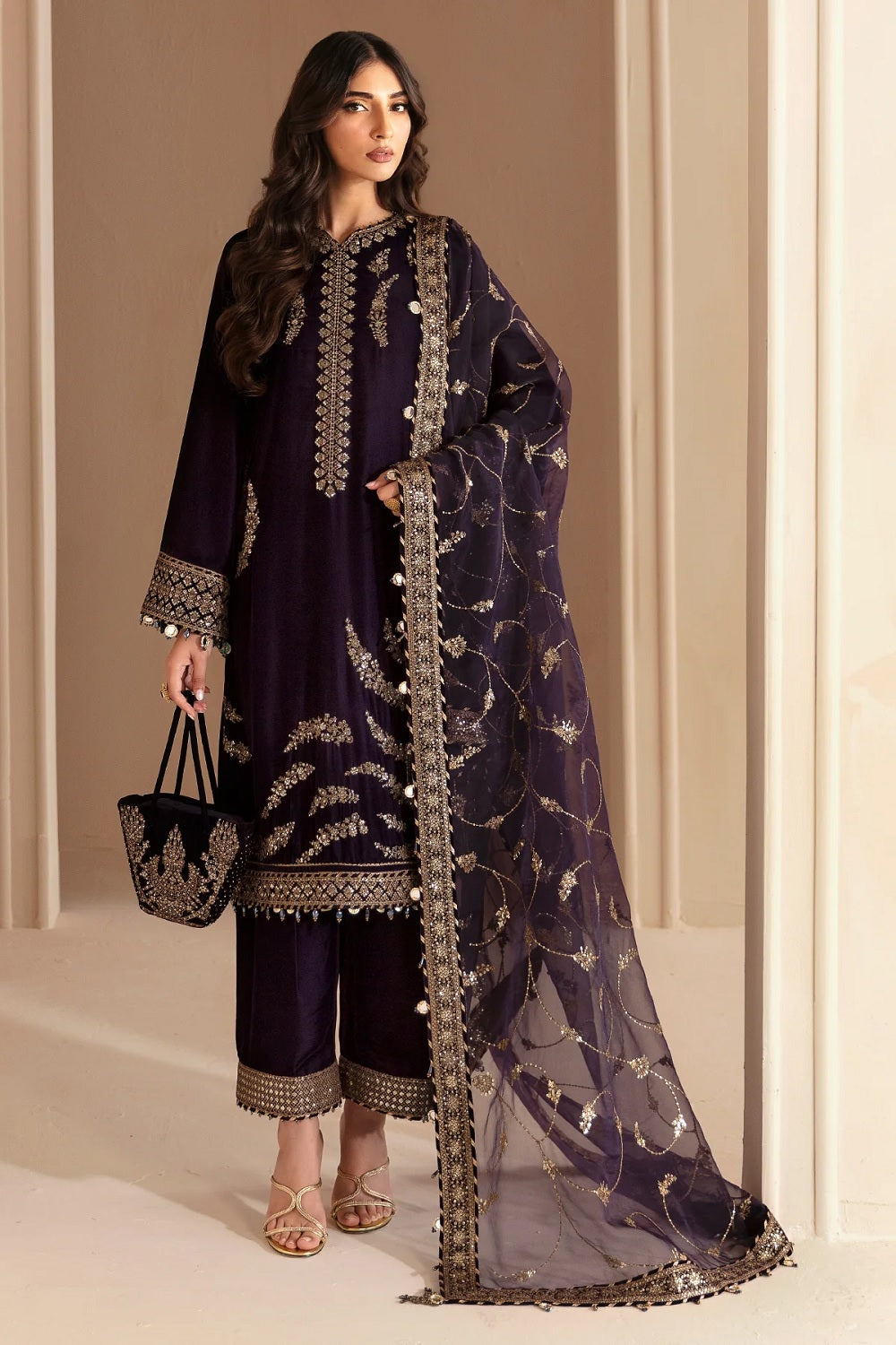 Purple Pure Micro Velvet Embroidered Suit