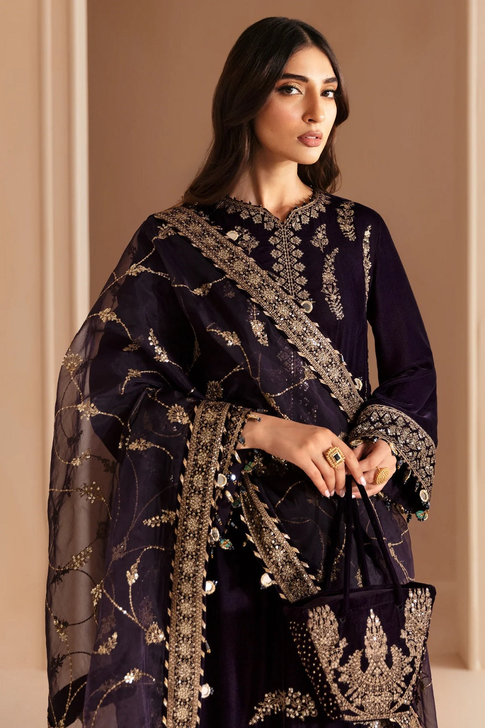 Purple Pure Micro Velvet Embroidered Suit