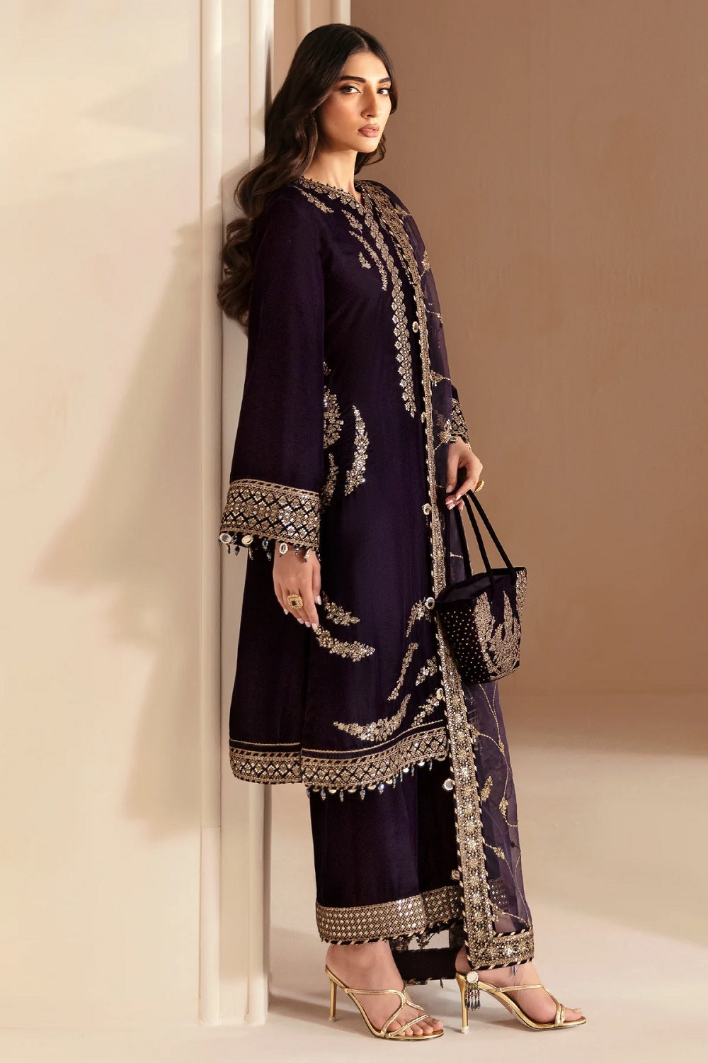 Purple Pure Micro Velvet Embroidered Suit