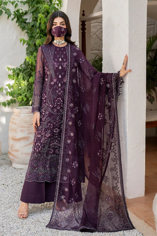 Purplish Mahroon Hand Embellished Chiffon Partywear Suit Online in Dubai UAE Abudhabi Ajman Sharjah