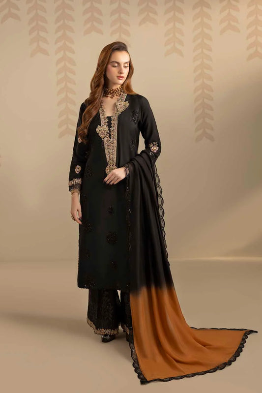 Black Hand Embellished Raw Silk Suit Size Large