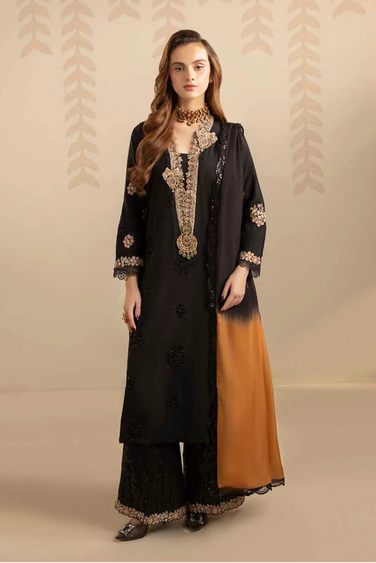 Black Hand Embellished Raw Silk Suit