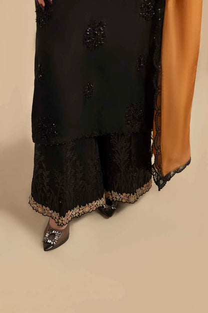 Black Hand Embellished Raw Silk Suit