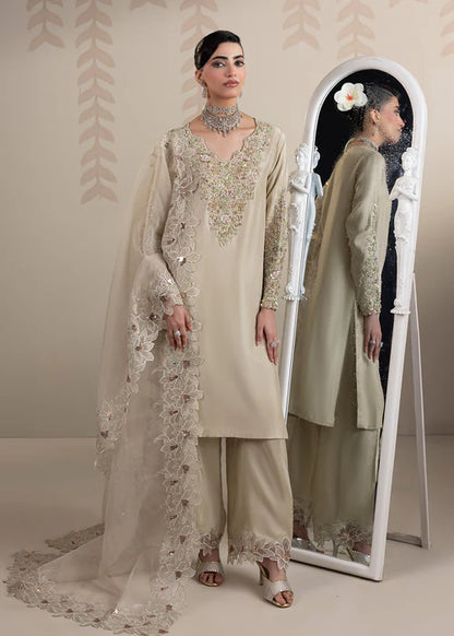 Elegant Ivory Grey Embellished Raw Silk Suit