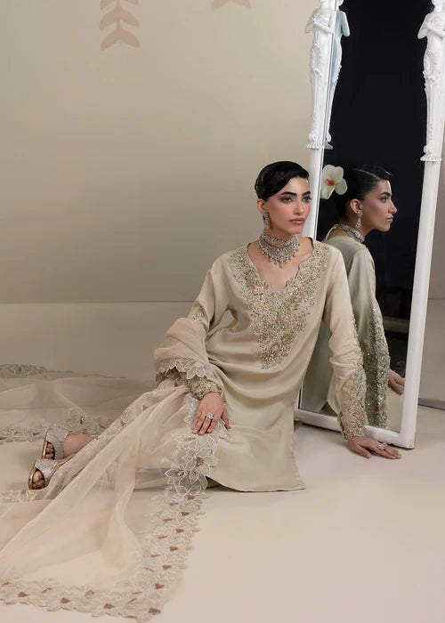Elegant Ivory Grey Embellished Raw Silk Suit