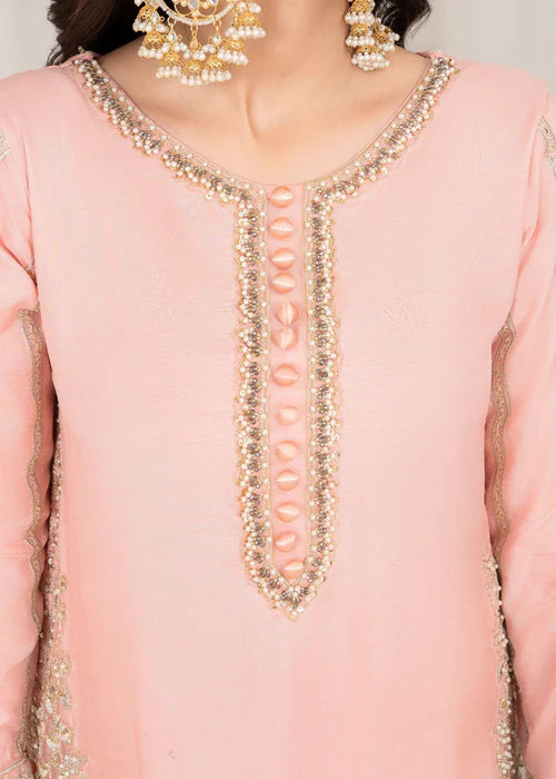 Blush pink Hand Embellished Korean Raw Silk Suit