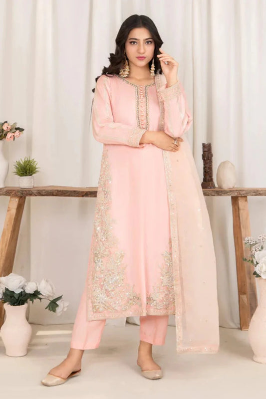 Blush pink Hand Embellished Korean Raw Silk Suit