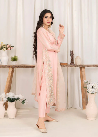 Blush pink Hand Embellished Korean Raw Silk Suit