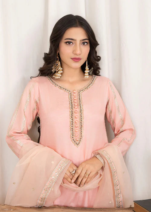 Blush pink Hand Embellished Korean Raw Silk Suit