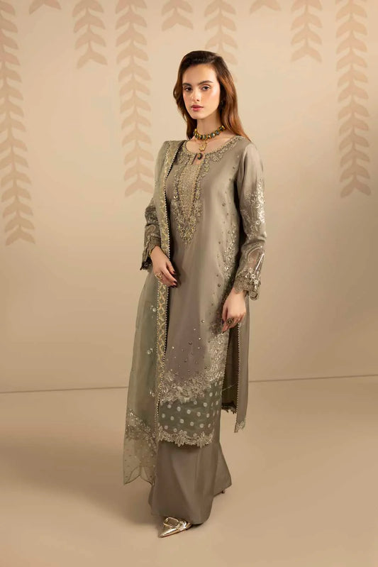 Olive Green Embellished Raw Silk Suit